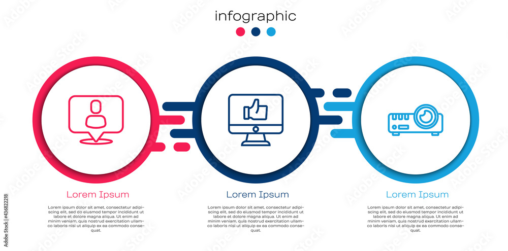 设线猎头、类手和媒体投影仪。商业信息图模板。矢量