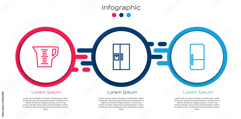 设置线量杯、冰箱和。商业信息图模板。Vector