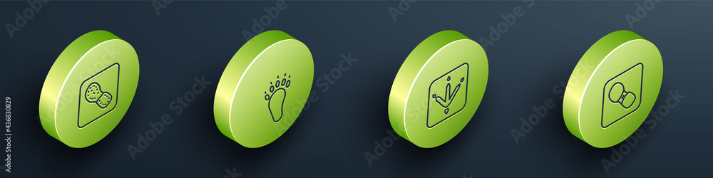 Set Isometric line Human footprints shoes, Bear paw, Chicken and icon. Vector