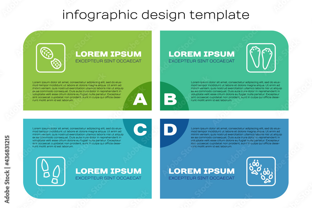 Set line Human footprints shoes, , Fox paw and Rabbit and hare. Business infographic template. Vecto