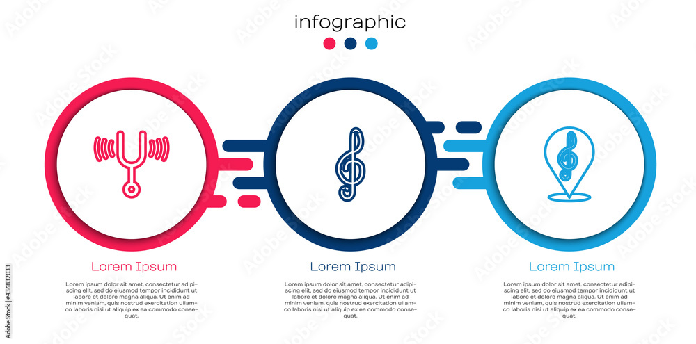 设置线音乐音叉、高音谱号和.Business信息图模板.Vvector