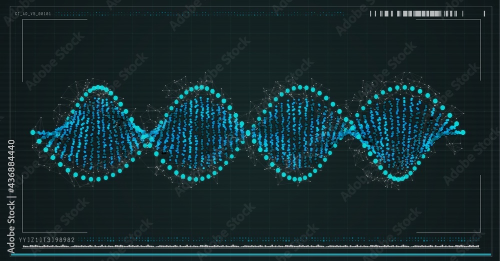 Composition of dna strand with digital interface on screen