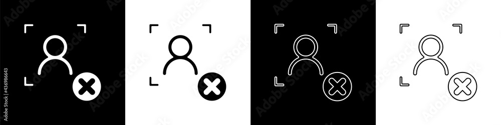 设置拒绝人脸识别图标隔离在黑白背景上。人脸识别扫描