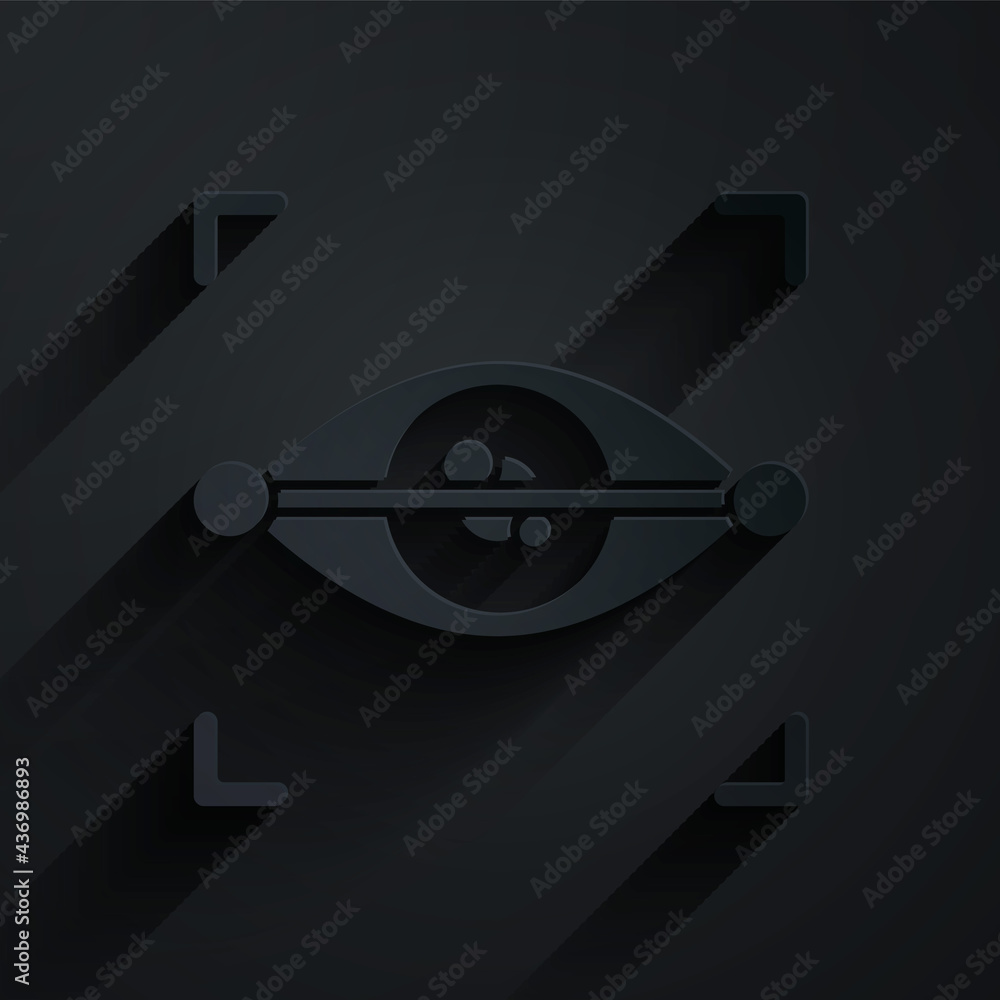 Paper cut Eye scan icon isolated on black background. Scanning eye. Security check symbol. Cyber eye