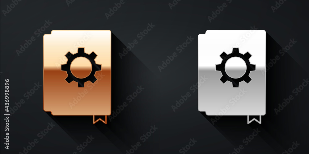 Gold and silver User manual icon isolated on black background. User guide book. Instruction sign. Re