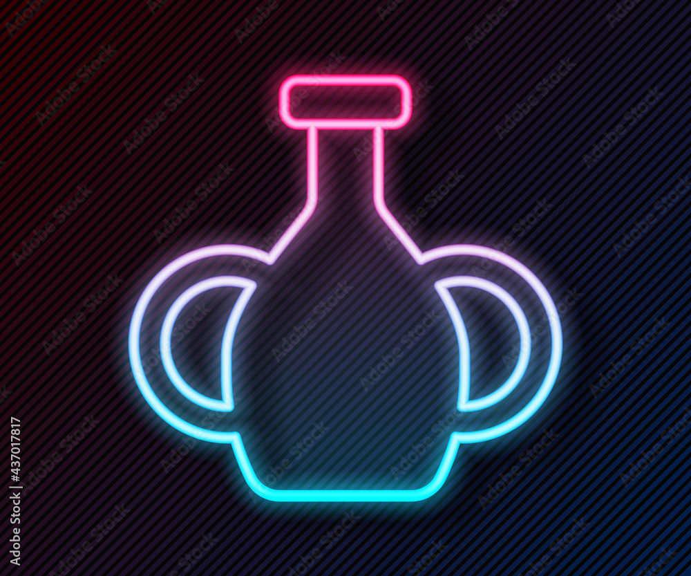 Glowing neon line Vase icon isolated on black background. Vector