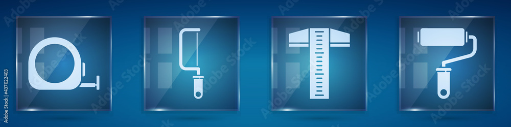 Set Roulette construction，Hacksaw，T-方形线条和油漆滚筒刷。方形玻璃面板。Vecto