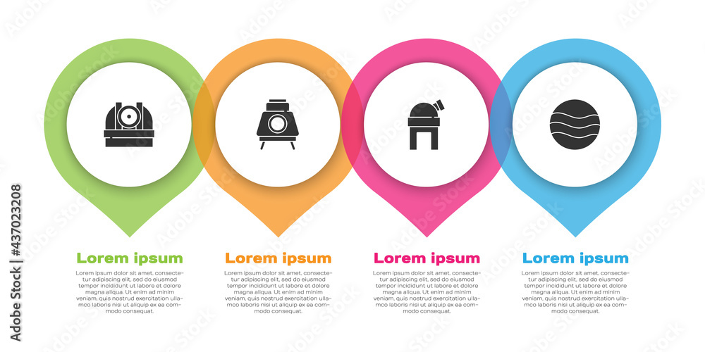 设置天文台、火星车和行星。商业信息图模板。矢量
