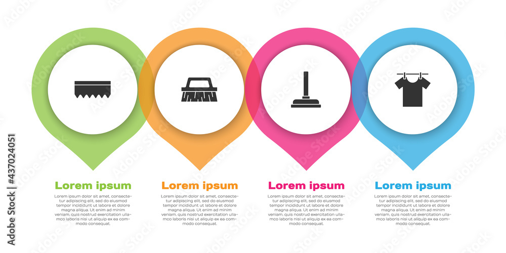 Set Sponge, Brush for cleaning, Rubber plunger and Drying clothes. Business infographic template. Ve