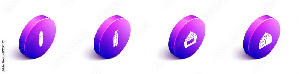 Set Isometric Mascara brush，Spray can for发胶，Cream乳液化妆品管和icon.Vector