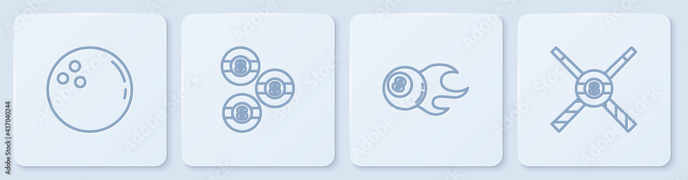 设置边线保龄球、台球和交叉台球提示和白色方形按钮。矢量