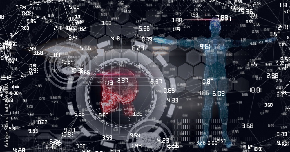 Compostion of network of connections over virtual screen with medical icons