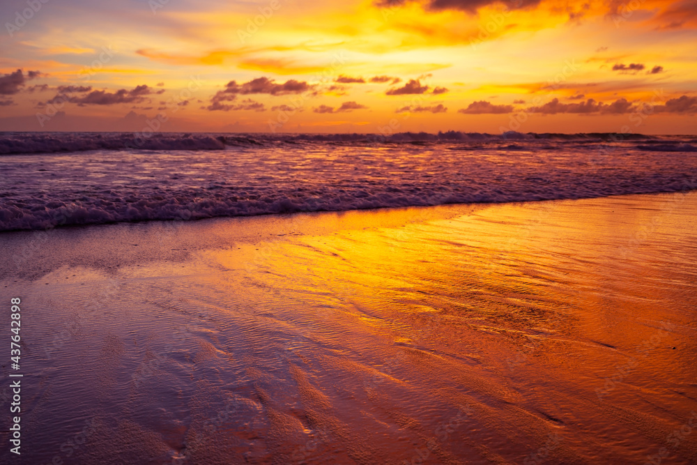 Amazing detail sandy beach Landscape Long exposure of majestic clouds in the sky sunset or sunrise o