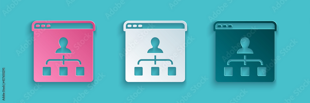 Paper cut Online education and graduation icon isolated on blue background. Online teacher on monito