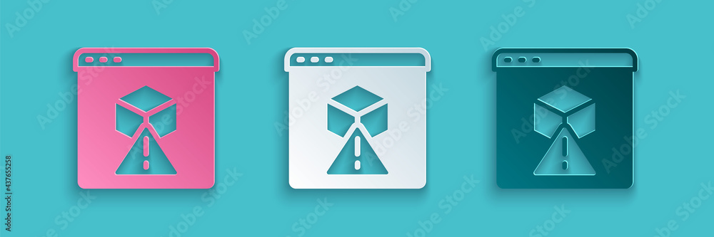 Paper cut 3D printer icon isolated on blue background. 3d printing. Paper art style. Vector