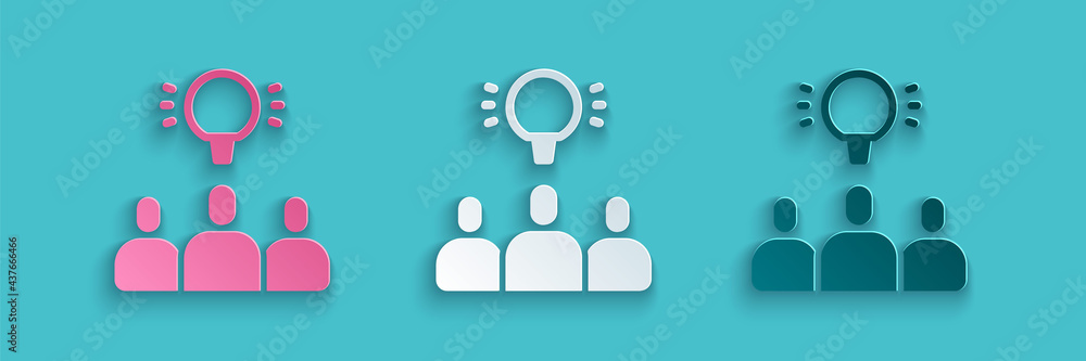 Paper cut Project team base icon isolated on blue background. Business analysis and planning, consul