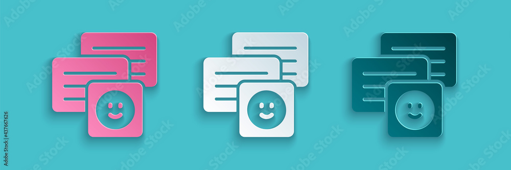 Paper cut New chat messages notification on laptop icon isolated on blue background. Smartphone chat