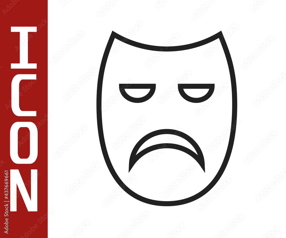 Black line Drama theatrical mask icon isolated on white background. Vector