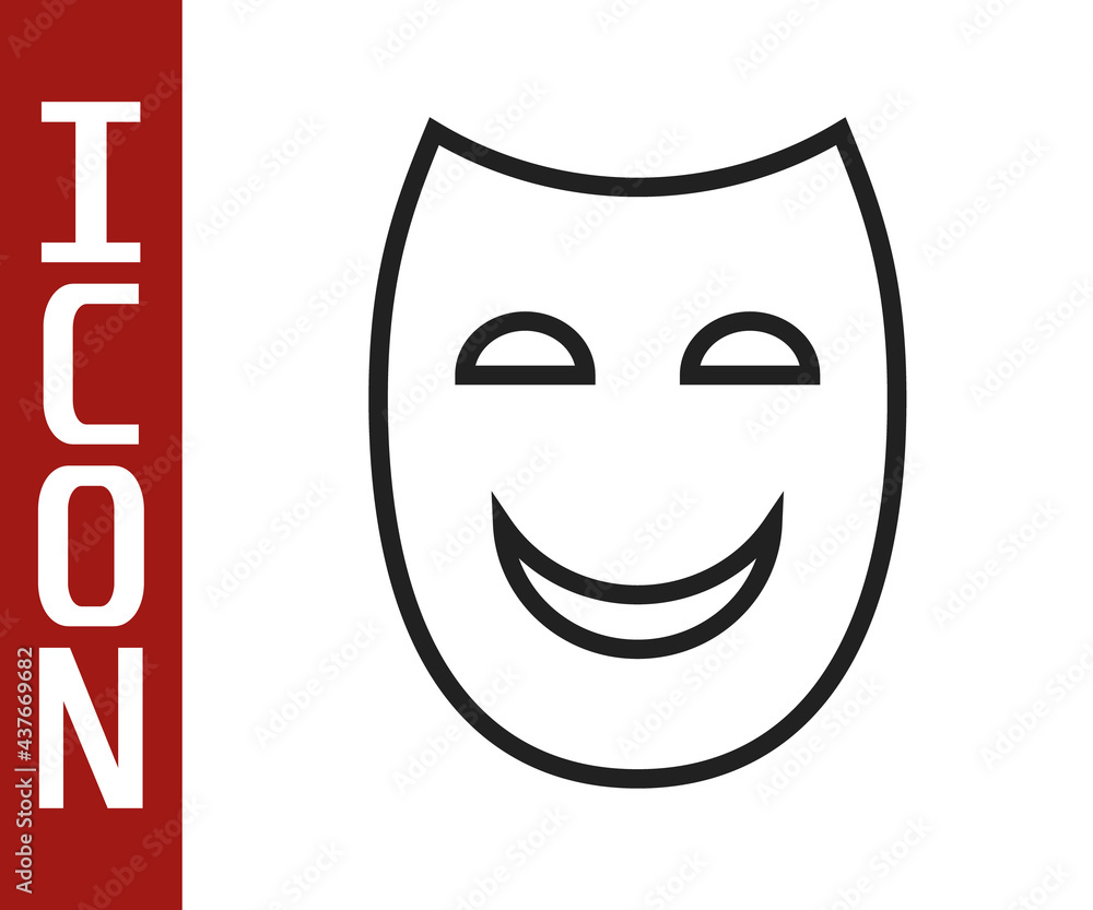 Black line Comedy theatrical mask icon isolated on white background. Vector