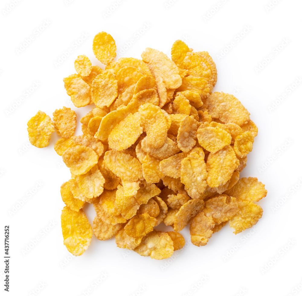 Cornflakes placed on a white background.