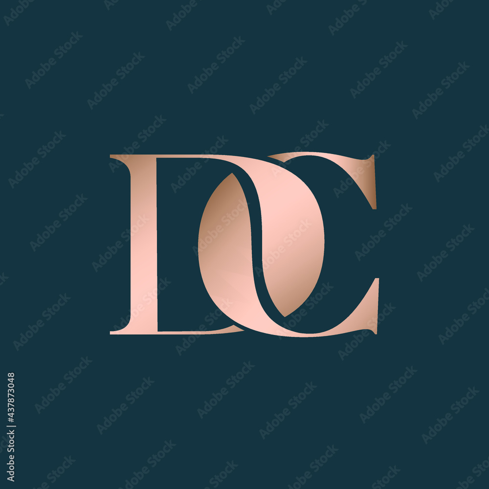 DC monogram logo.Typographic signature icon.Serif letter d and letter c interwined.Lettering sign is