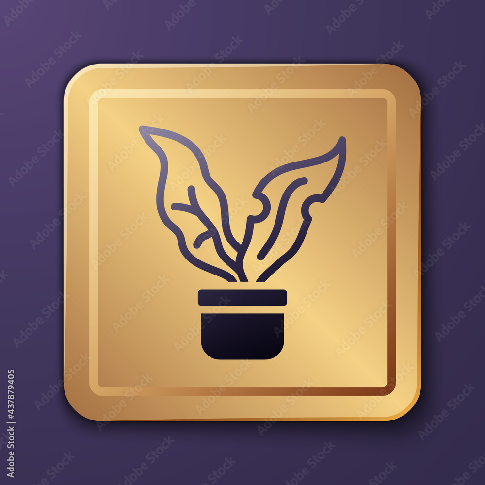 Purple Plant in pot icon isolated on purple background. Plant growing in a pot. Potted plant sign. G