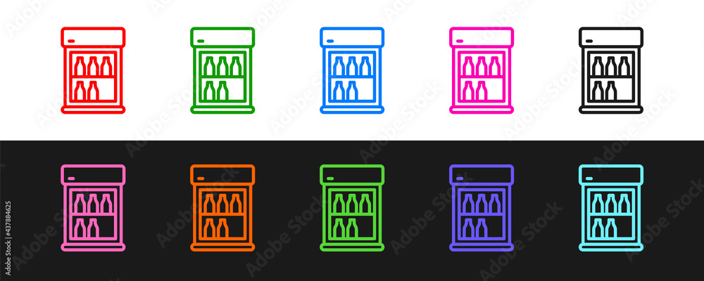 设置商用冰箱，将饮料图标隔离在黑白背景上。危险