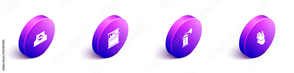 Set Isometric Spray can nozzle cap, Paint bucket, spray and Rubber gloves icon. Vector