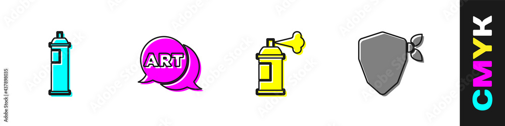 Set Paint spray can, Speech bubble with text art, and Vandal icon. Vector