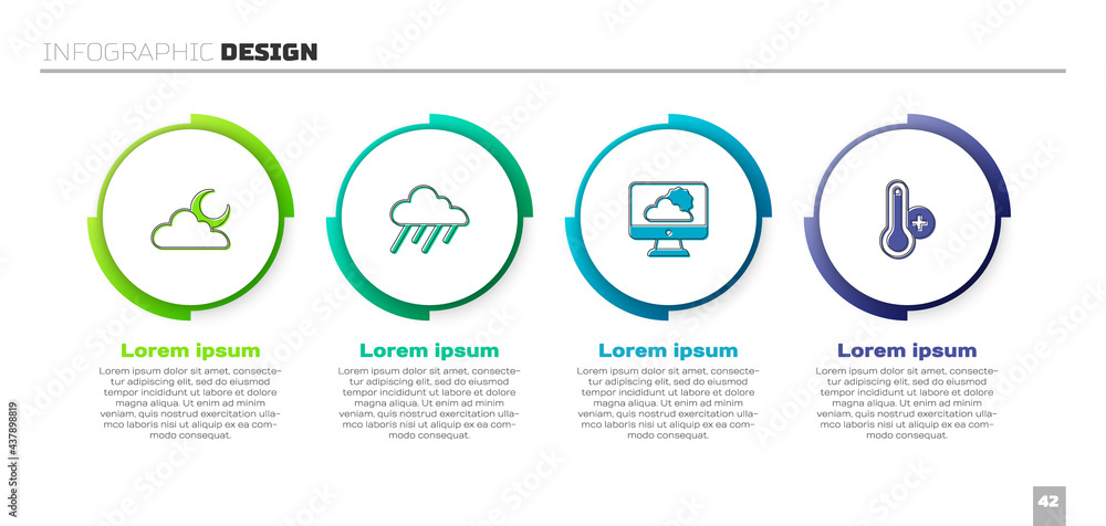 用月亮、雨水、天气预报和气象温度计设置云。商业信息图templa