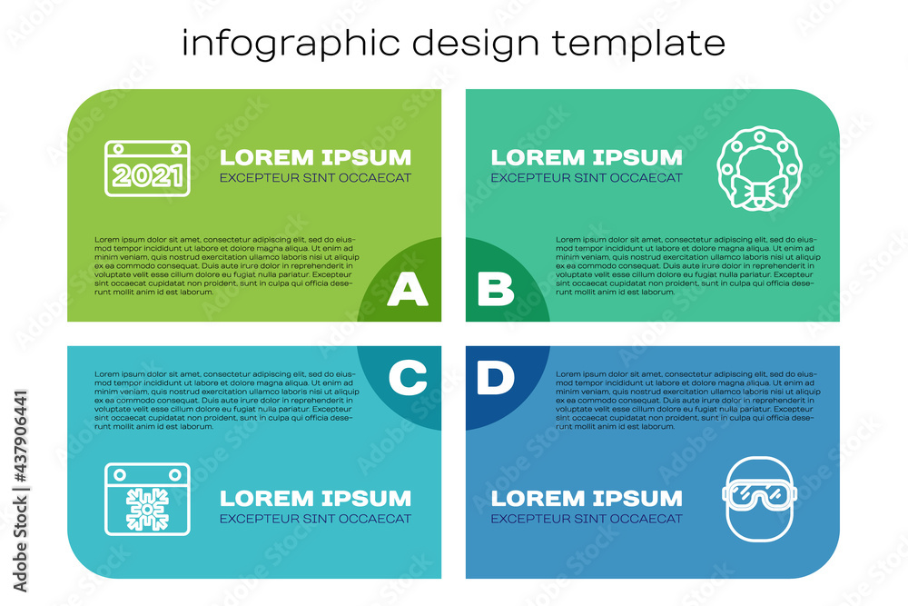 套装日历、滑雪护目镜和圣诞花环。商业信息图模板。矢量