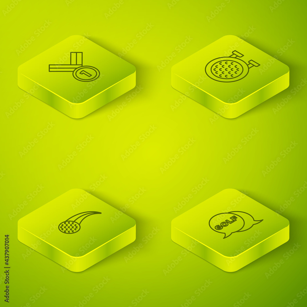 Set Isometric line Golf sport club, ball, label and Medal golf icon. Vector