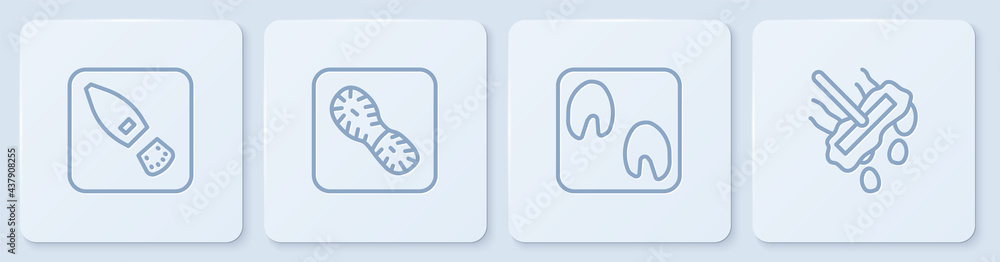 设定线人类脚印鞋、马爪和拖把。白色方形按钮。矢量