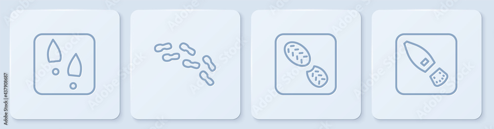 设定线人类足迹鞋，和白色方形按钮。矢量