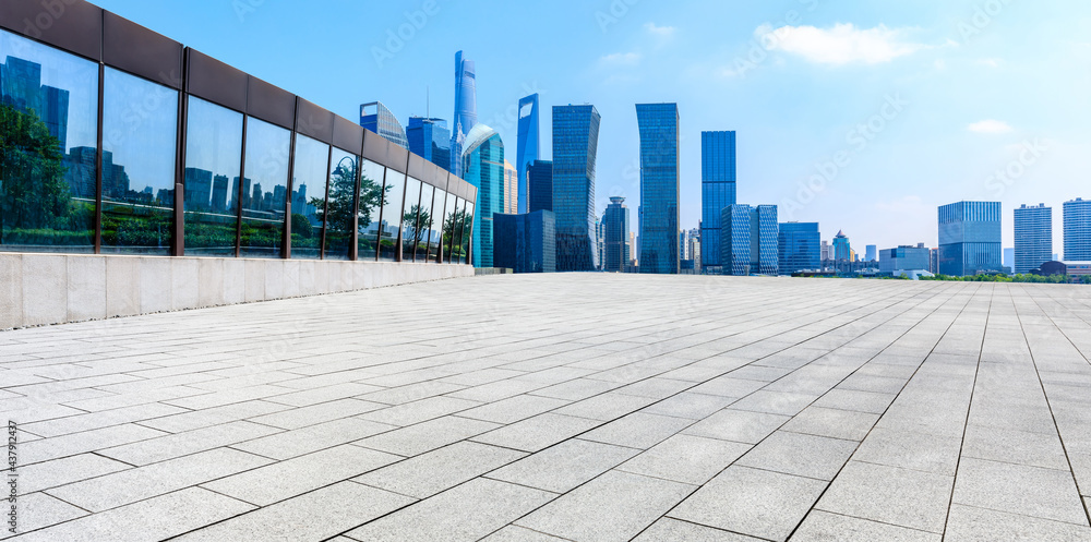 Wide square floors and modern urban architecture in Shanghai,China.