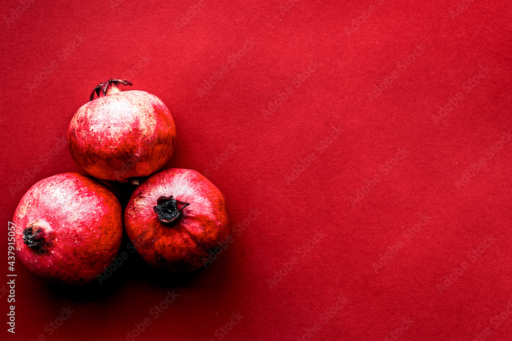 red set with pomegranate for restaurant menu top view mock-up