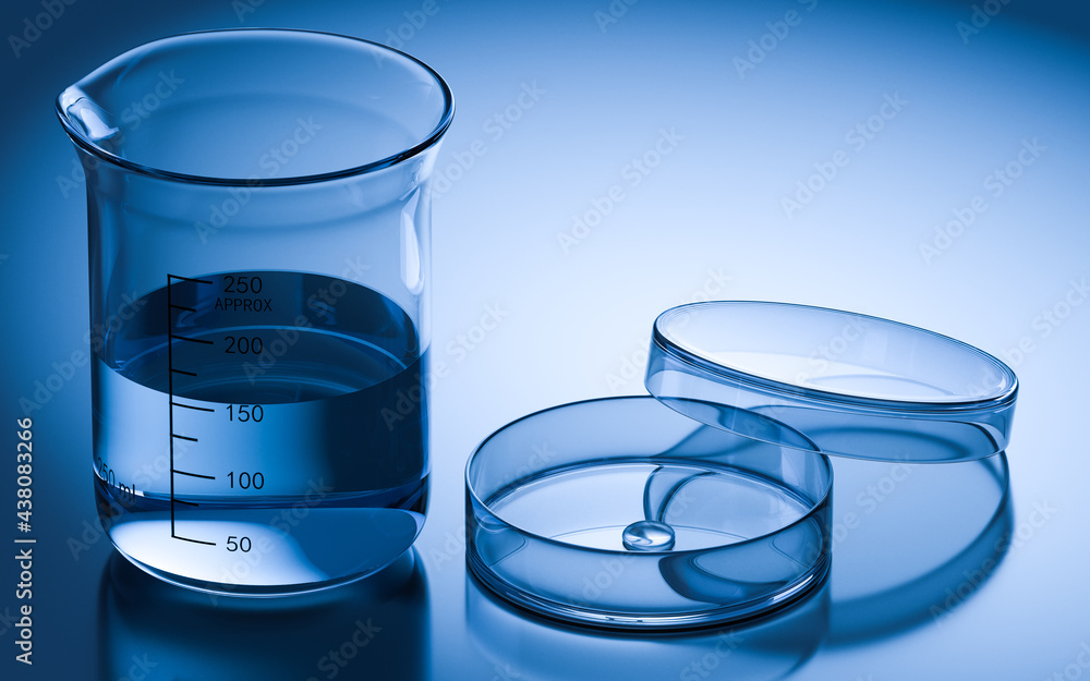 Glassware in the laboratory, 3d rendering.