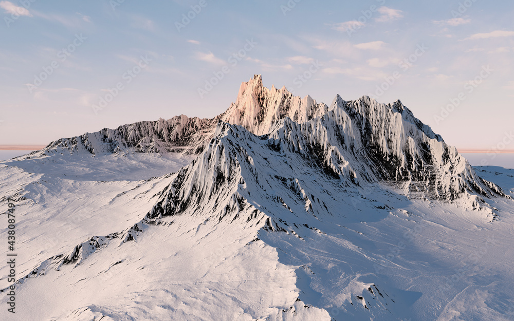 雪山背景，三维渲染。