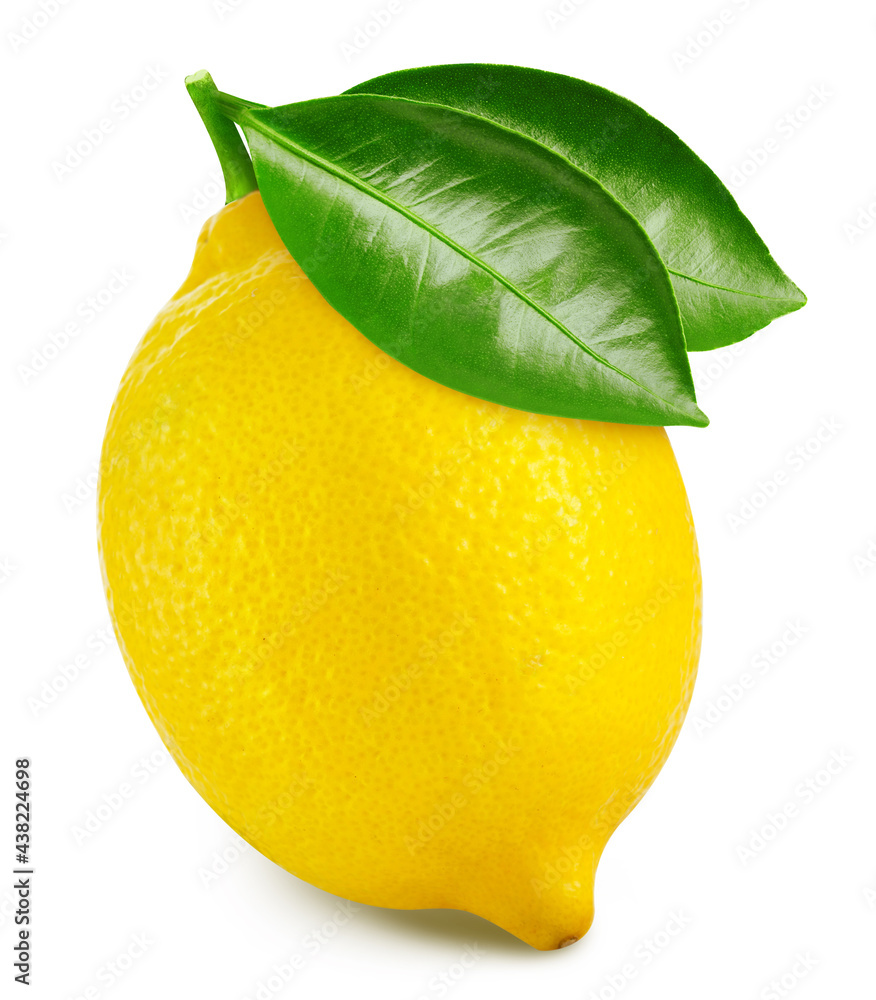 Lemon isolated on white background. Lemon and half pear on white background. Lemon with clipping pat