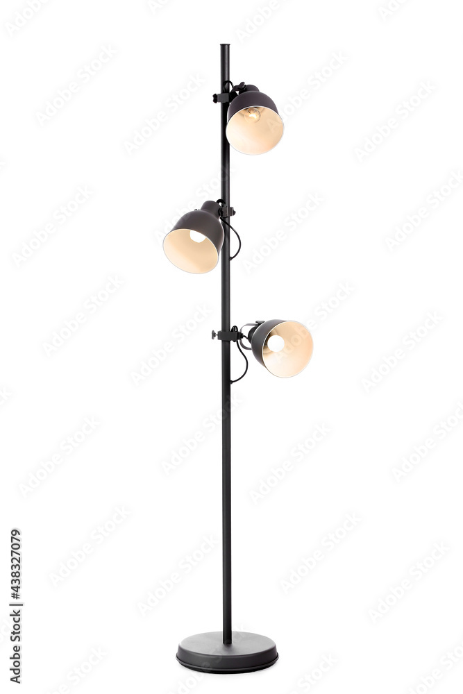 Stylish floor lamp on white background