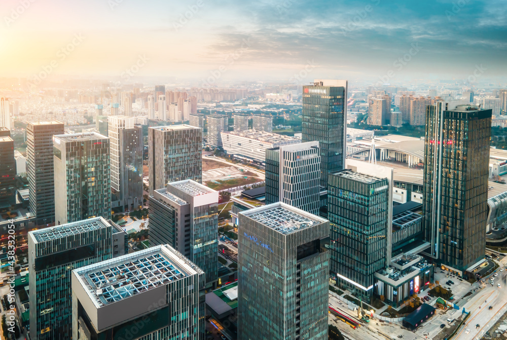 浙江宁波城市建筑天际线航拍