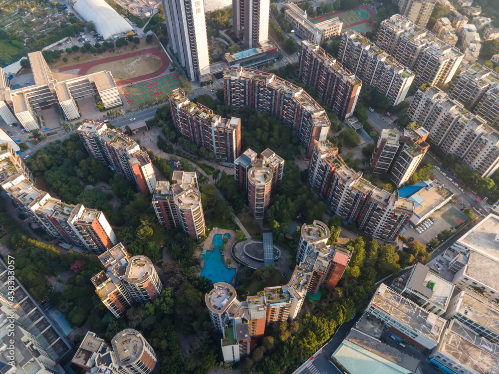 Aerial photography of urban architectural landscape along the Pearl River in Guangzhou