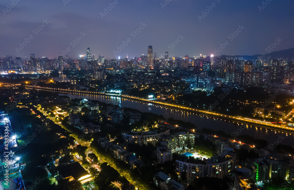 广州城市建筑夜景航拍