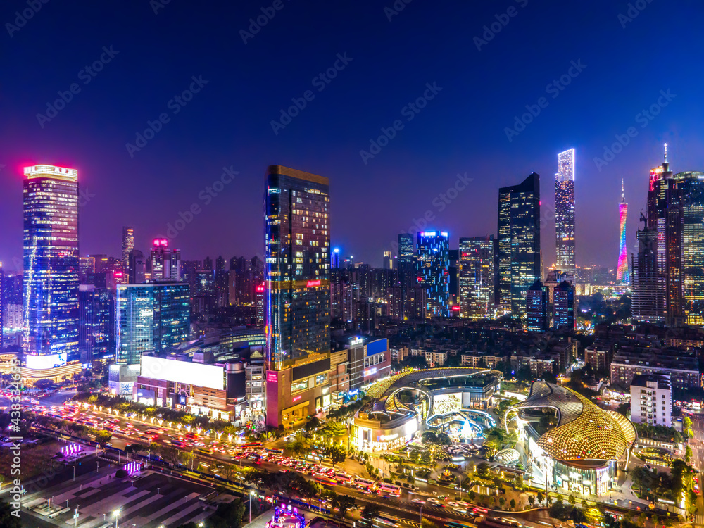 广州城市建筑夜景航拍