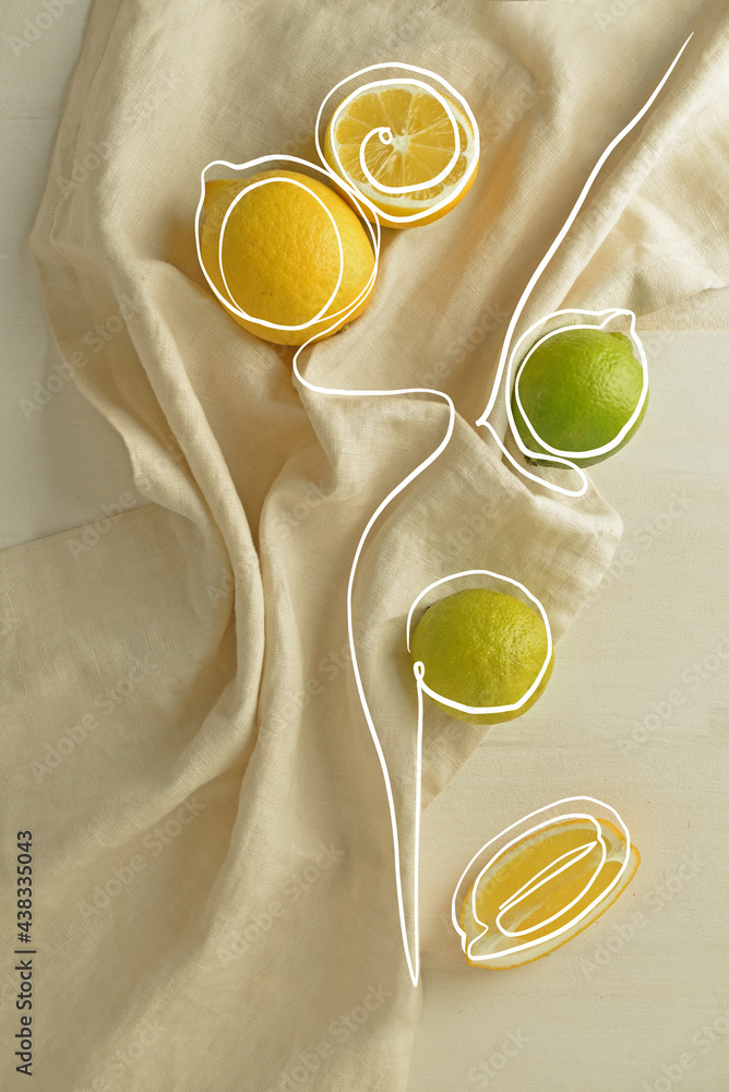 Fresh citrus fruits on light table