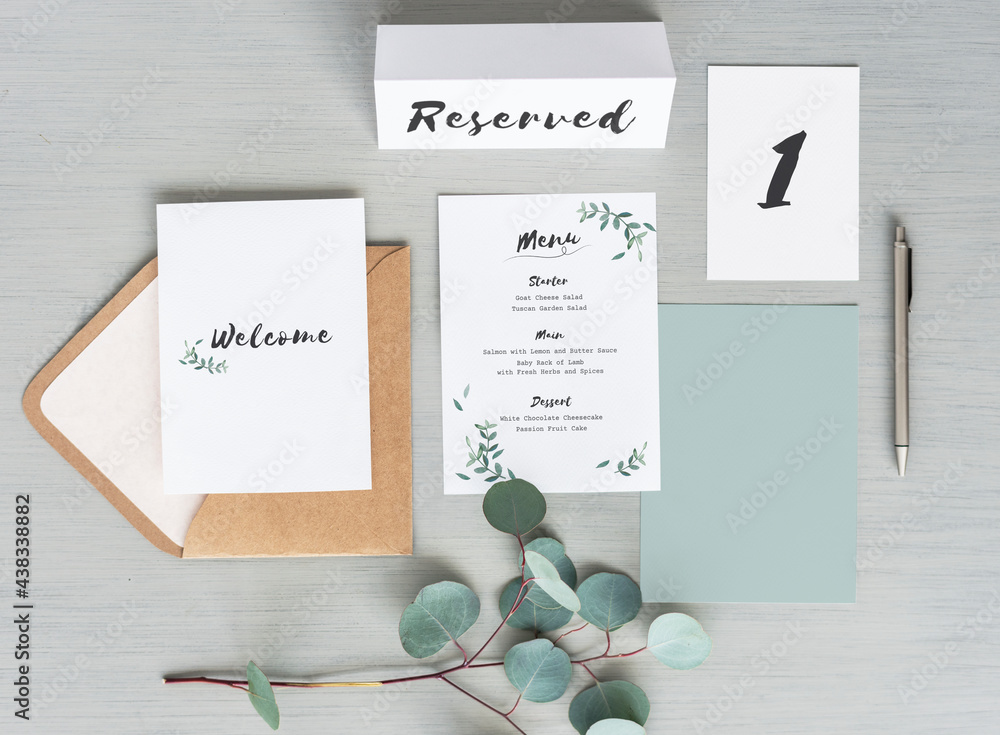 Wedding invitation and cards mockup set