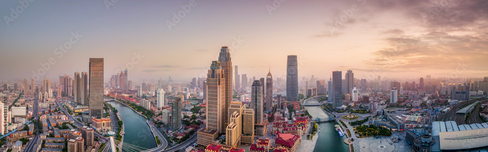 Aerial photography of Tianjin city architecture landscape skyline