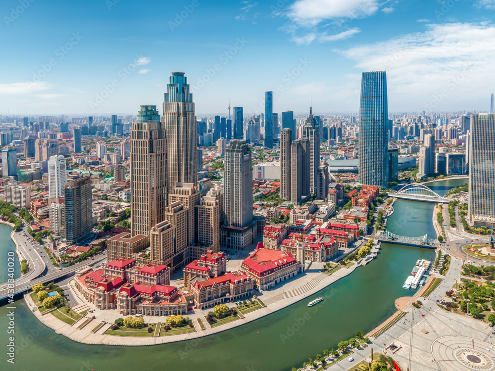 Aerial photography of Tianjin city architecture landscape skyline