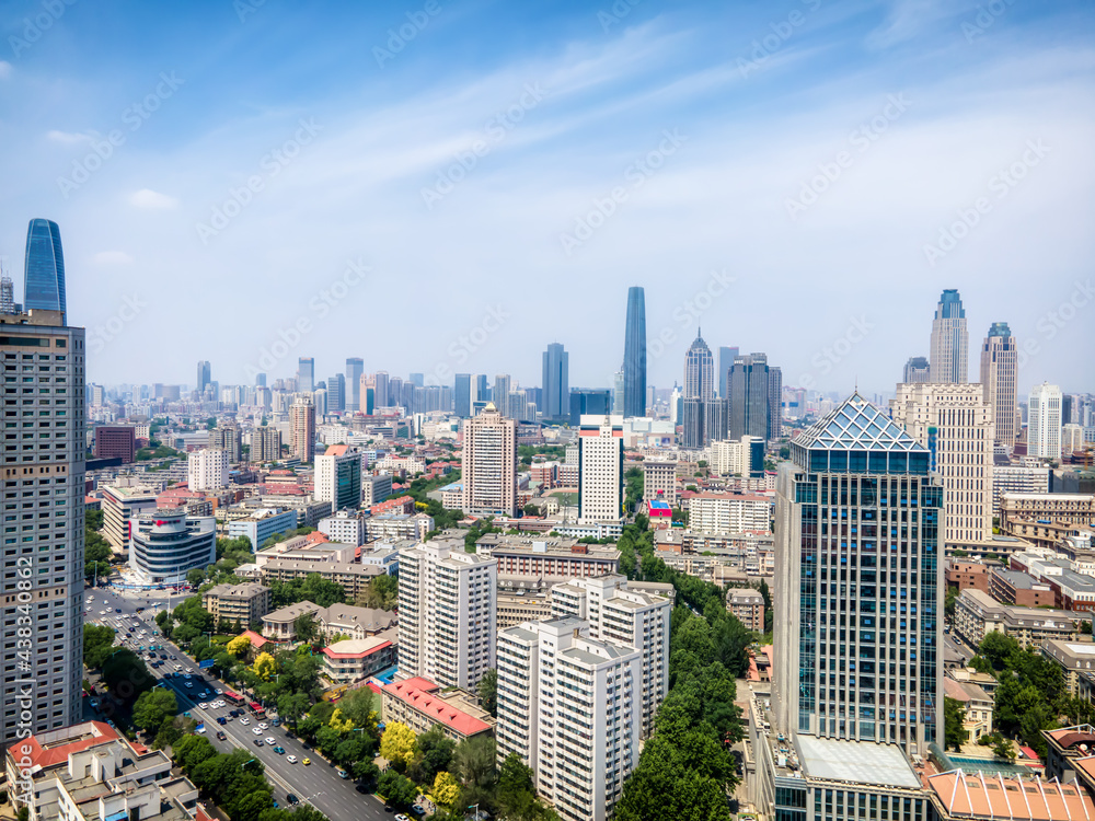 天津城市建筑景观天际线航拍