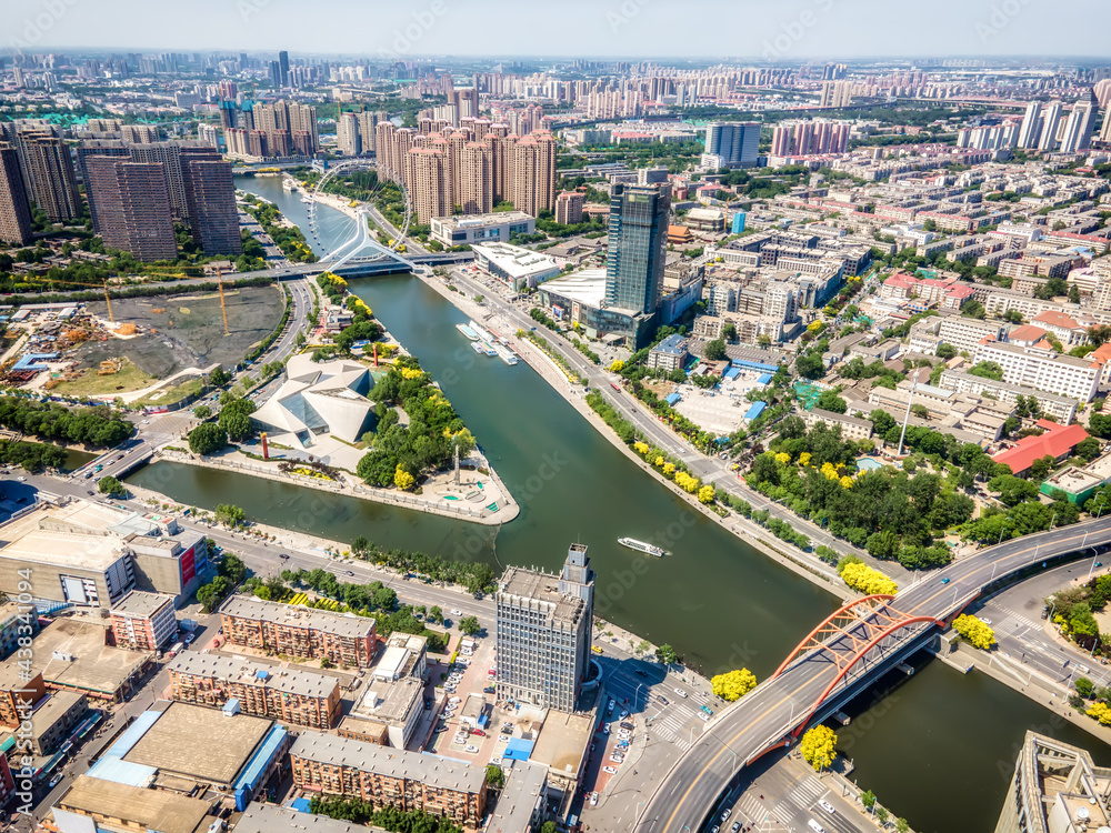 天津城市建筑景观天际线航拍